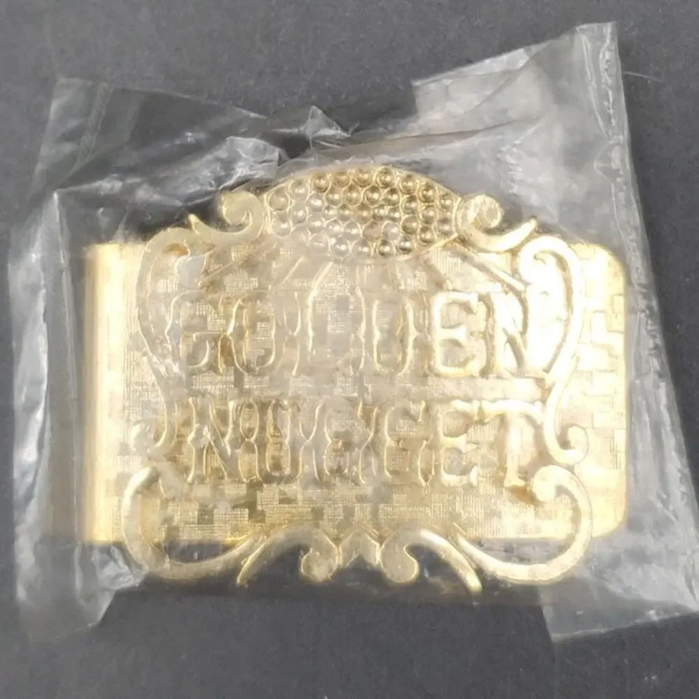Vintage Golden Nugget Las Vegas Brass Money Clip Casino Souvenir New Old Stock